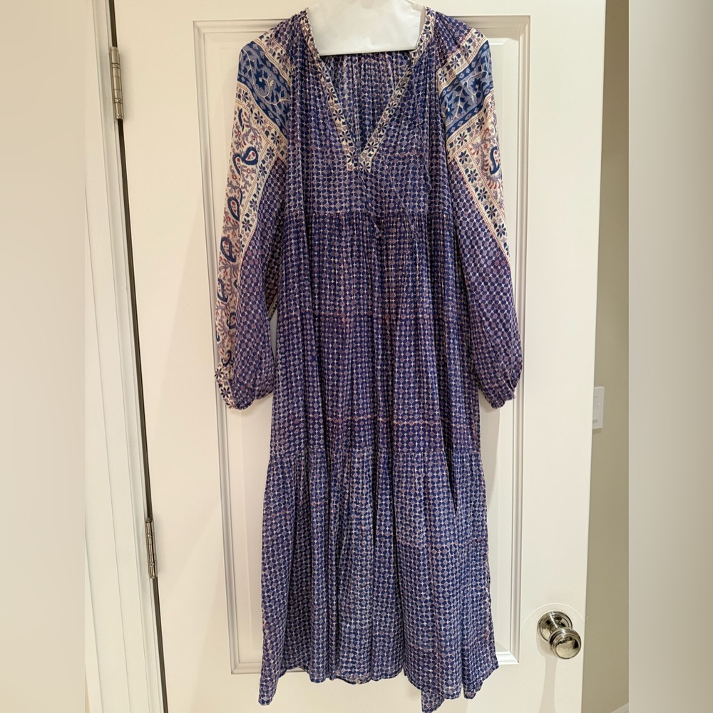 Matta Yamini Booj Tunic Style Blue and Purple Patterned Flowy Maxi Dress - Picture 7 of 8